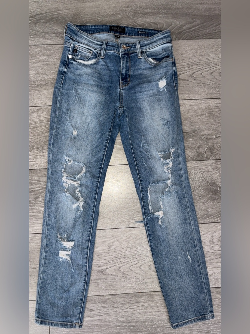Judy Blue Size 1/25 Boyfriend Fit Jeans Distressed Light Wash